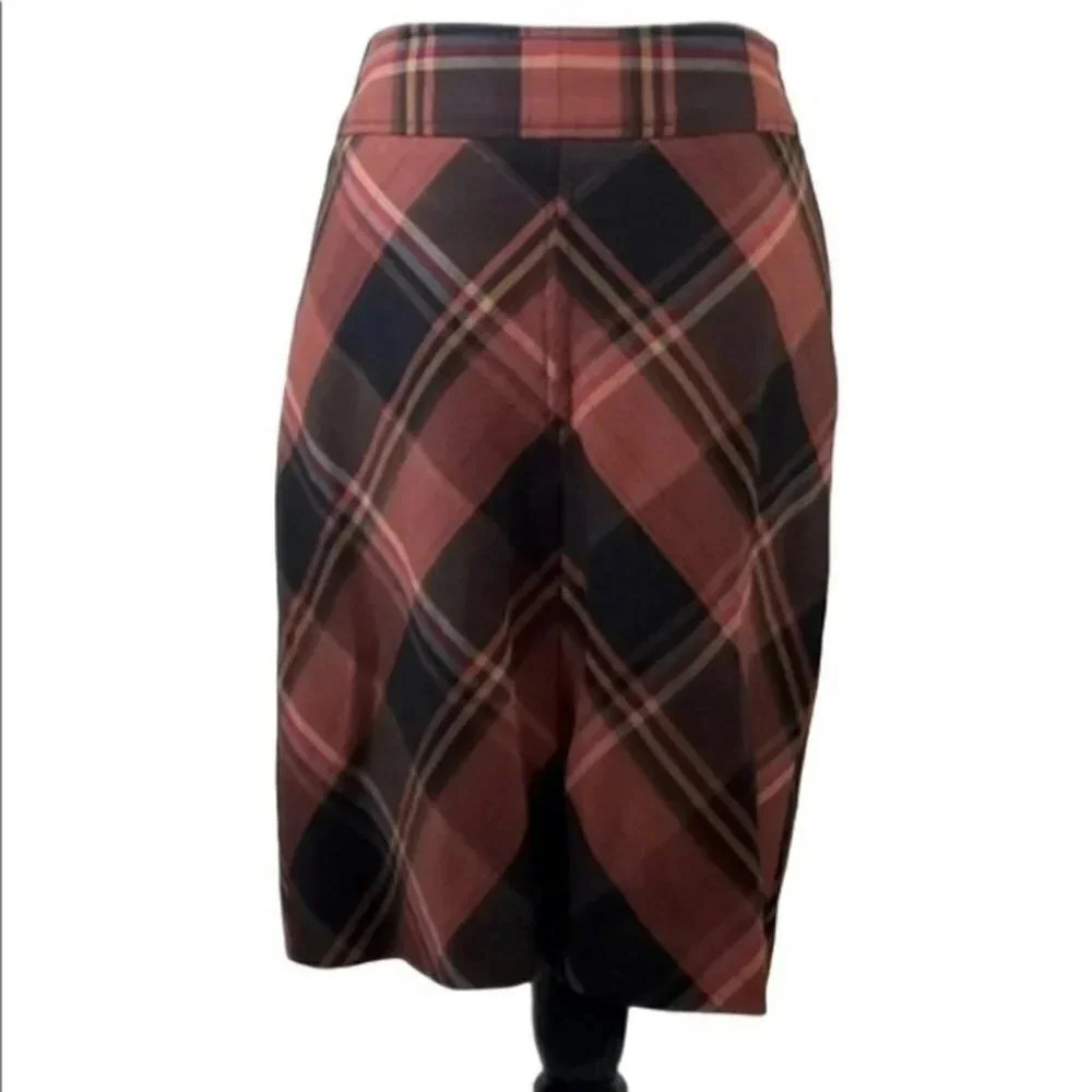 The Limited Plaid Pencil Skirt 6 Brown Rust Tartan Academic Career Knee Length